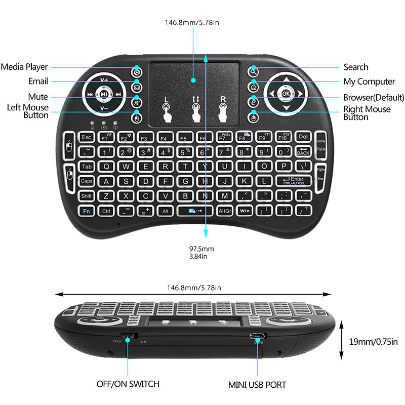 i8 Mini Wireless Tri-Color Backlit Running Keyboard