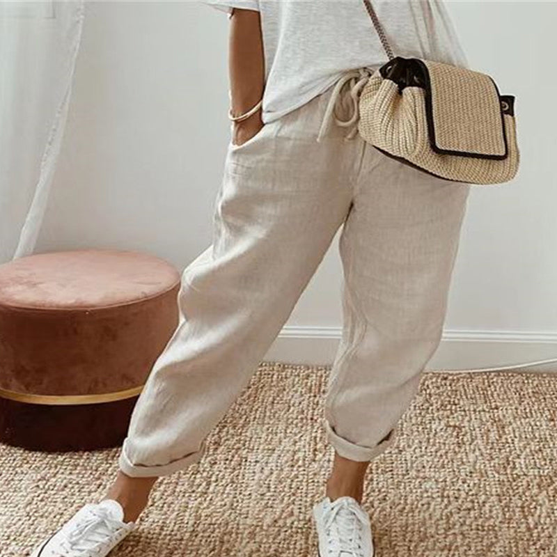 Solid Drawstring Waist Slant Pocket Pants