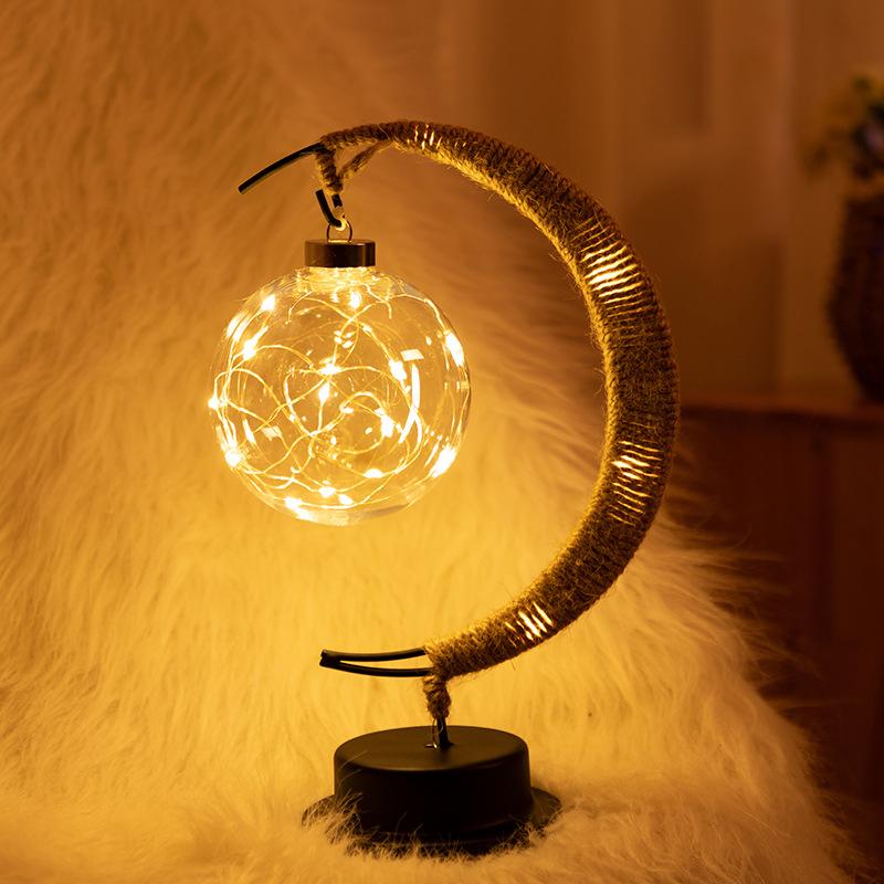 Handmade Twine Rattan Ball LED Moon Shaped Lamp