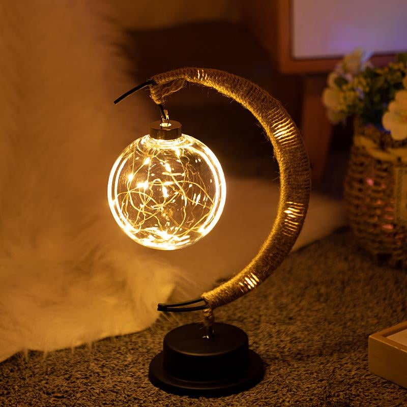 Handmade Twine Rattan Ball LED Moon Shaped Lamp